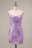 Sparkly Plum Sequin Corset Tight Short Homecoming Dress
