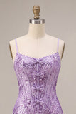 Sparkly Plum Sequin Corset Tight Short Homecoming Dress
