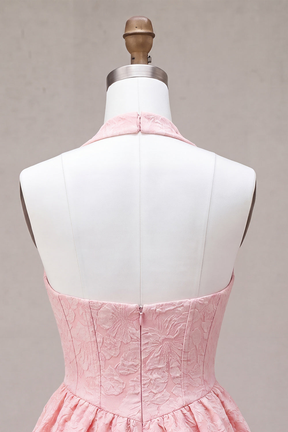 Floral Pink Jacquard Halter A-Line Short Homecoming Dress