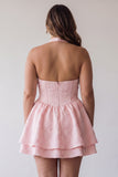 Floral Pink Jacquard Halter A-Line Short Homecoming Dress