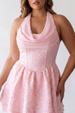 Floral Pink Jacquard Halter A-Line Short Homecoming Dress