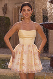 Sparkly Floral Light Yellow Sequin A-Line Short Homecoming Dress