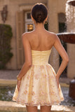 Sparkly Floral Light Yellow Sequin A-Line Short Homecoming Dress