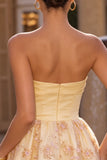 Sparkly Floral Light Yellow Sequin A-Line Short Homecoming Dress