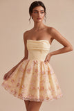Sparkly Floral Light Yellow Sequin A-Line Short Homecoming Dress