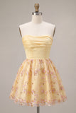 Sparkly Floral Light Yellow Sequin A-Line Short Homecoming Dress