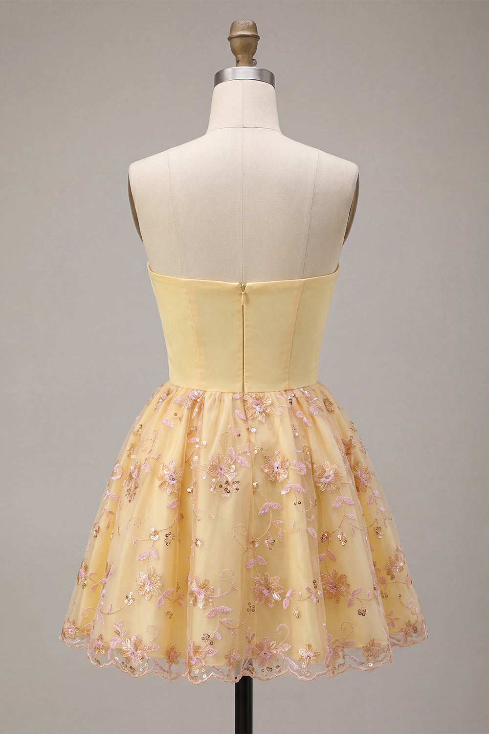 Sparkly Floral Light Yellow Sequin A-Line Short Homecoming Dress