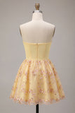 Sparkly Floral Light Yellow Sequin A-Line Short Homecoming Dress