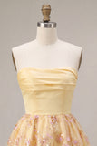 Sparkly Floral Light Yellow Sequin A-Line Short Homecoming Dress