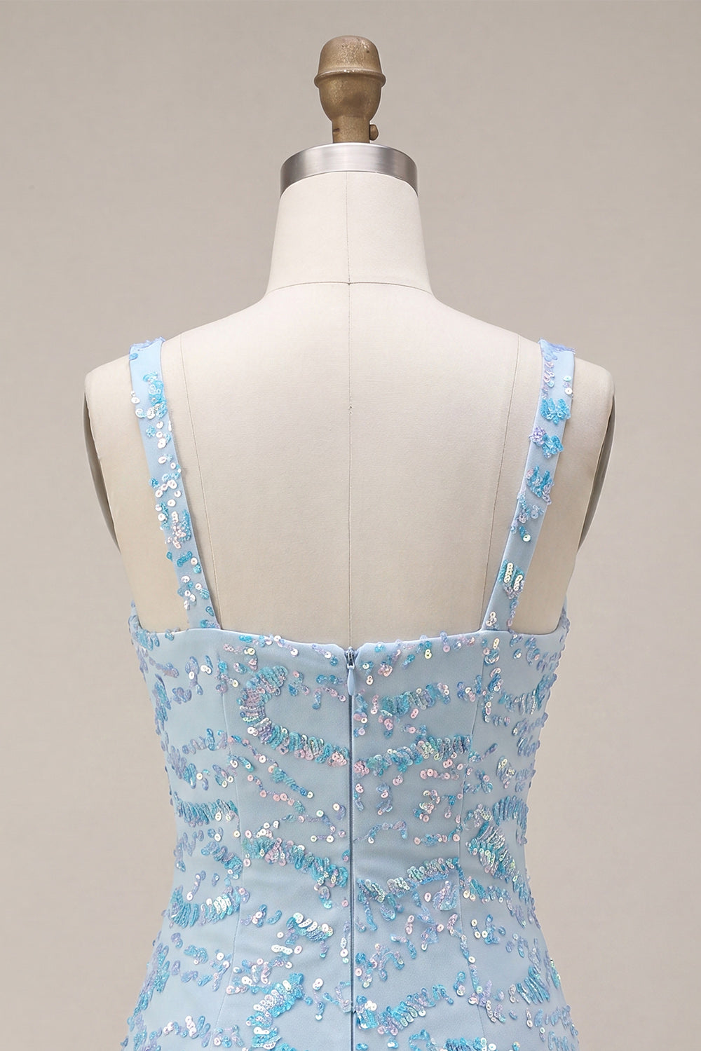 Sparkly Sky Blue Sequin Tight Short Homecoming Dress with Slit