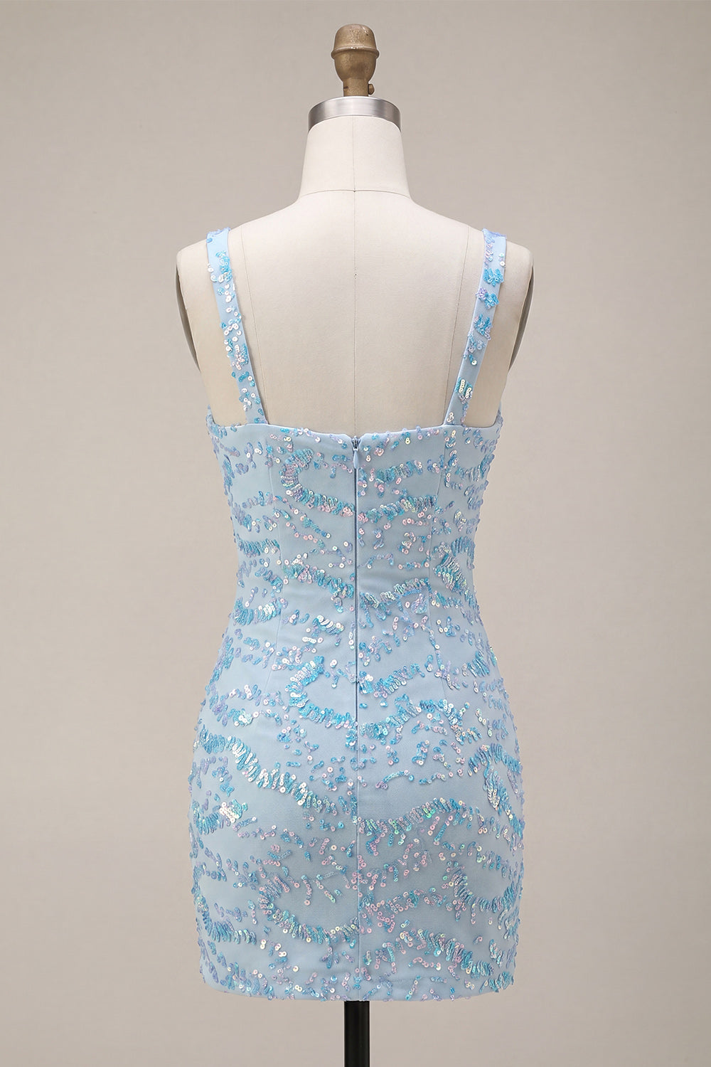 Sparkly Sky Blue Sequin Tight Short Homecoming Dress with Slit