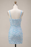Sparkly Sky Blue Sequin Tight Short Homecoming Dress with Slit