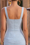 Sparkly Sky Blue Beaded Tight Short Homecoming Dress
