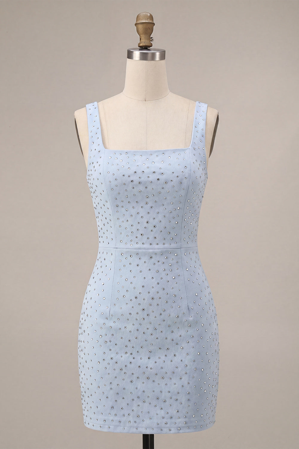 Sparkly Sky Blue Beaded Tight Short Homecoming Dress