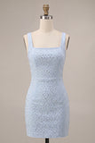 Sparkly Sky Blue Beaded Tight Short Homecoming Dress