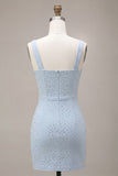Sparkly Sky Blue Beaded Tight Short Homecoming Dress
