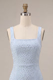 Sparkly Sky Blue Beaded Tight Short Homecoming Dress