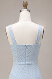 Sparkly Sky Blue Beaded Tight Short Homecoming Dress