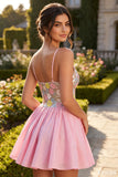 Sparkly Floral Pink Sequin A-Line Short Homecoming Dress
