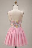 Sparkly Floral Pink Sequin A-Line Short Homecoming Dress