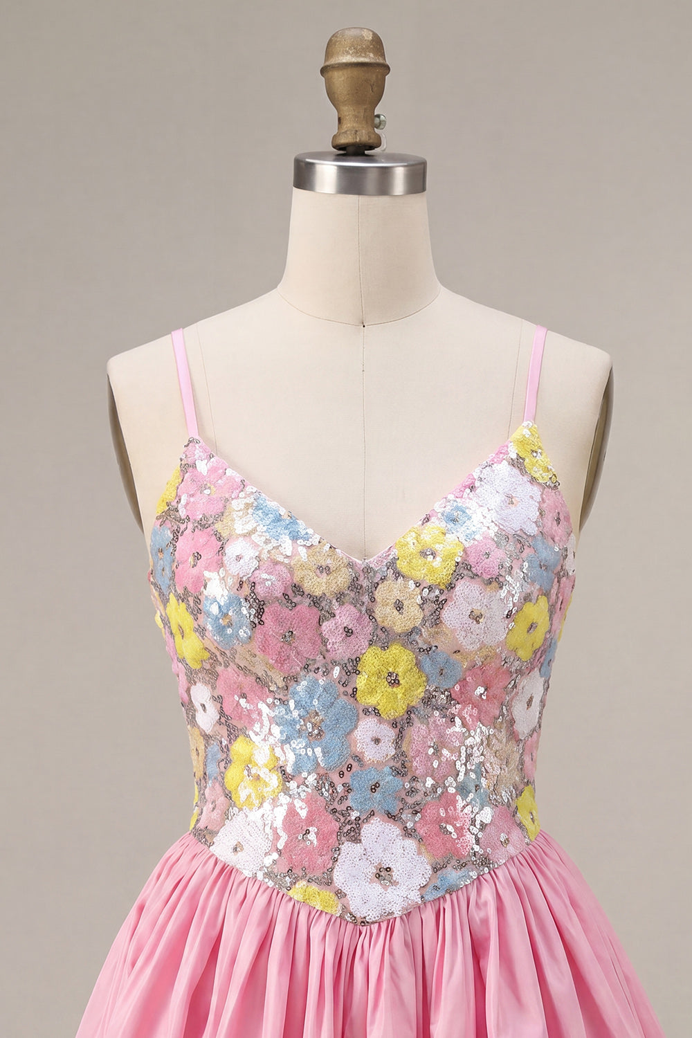 Sparkly Floral Pink Sequin A-Line Short Homecoming Dress