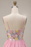 Sparkly Floral Pink Sequin A-Line Short Homecoming Dress