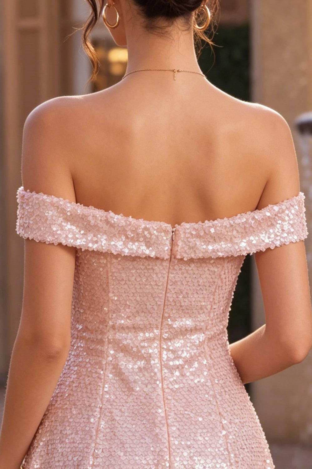 Sparkly Pink Sequin A-Line Off The Shoulder Short Homecoming Dress