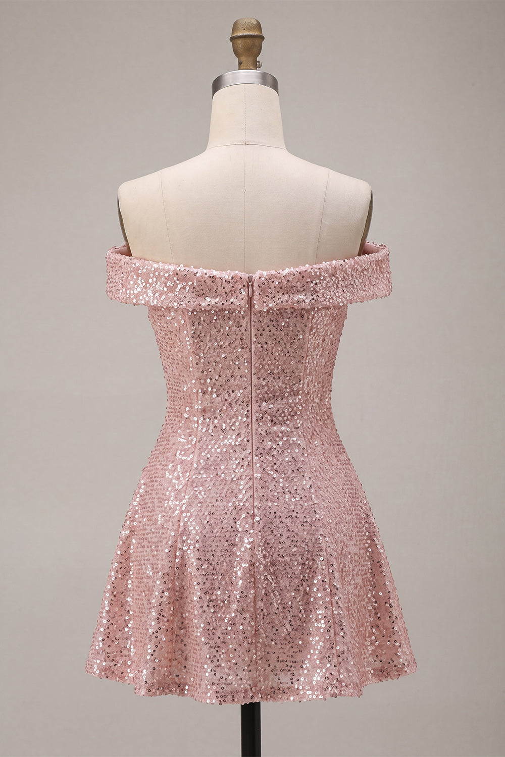 Sparkly Pink Sequin A-Line Off The Shoulder Short Homecoming Dress