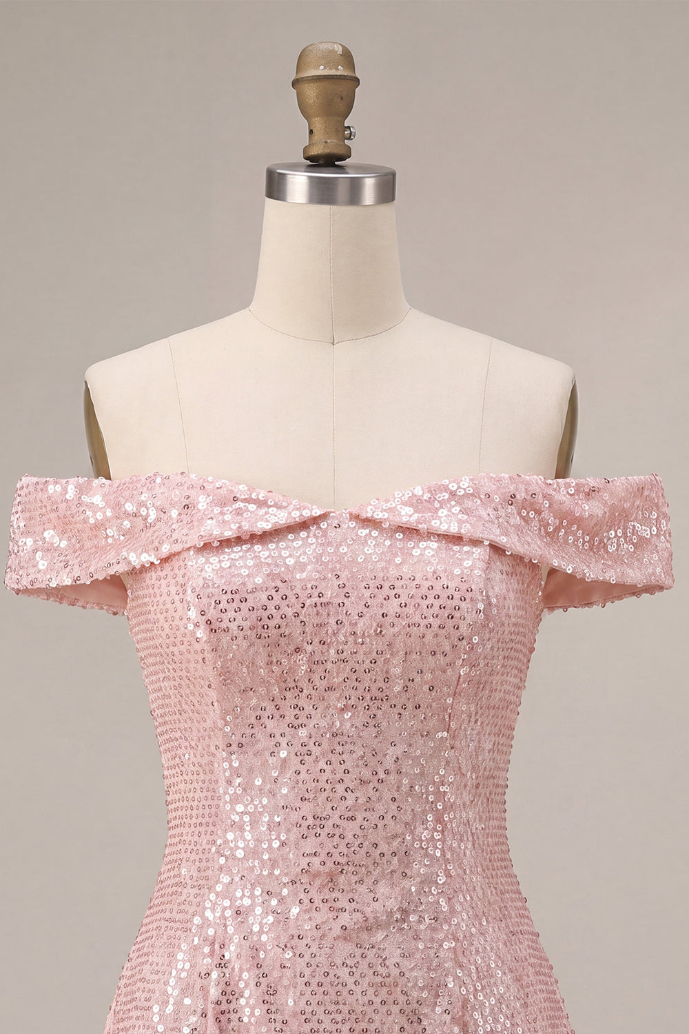 Sparkly Pink Sequin A-Line Off The Shoulder Short Homecoming Dress