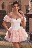 White and Pink Corset A-Line Short Homecoming Dress with 3D Flowers