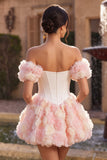 White and Pink Corset A-Line Short Homecoming Dress with 3D Flowers
