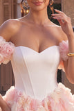 White and Pink Corset A-Line Short Homecoming Dress with 3D Flowers