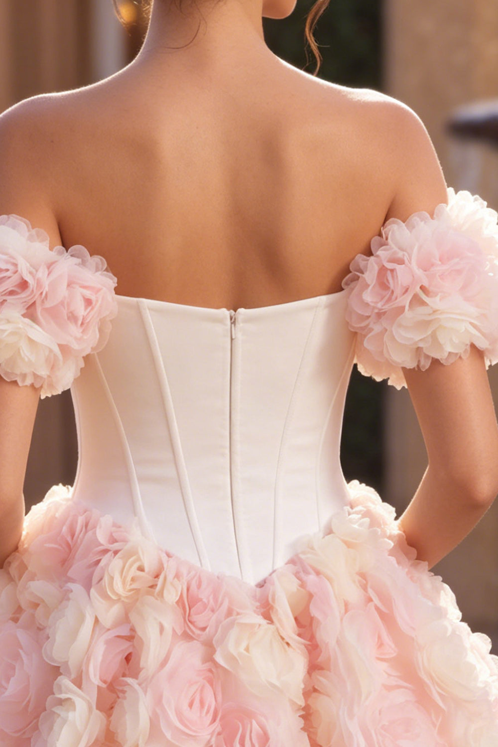 White and Pink Corset A-Line Short Homecoming Dress with 3D Flowers