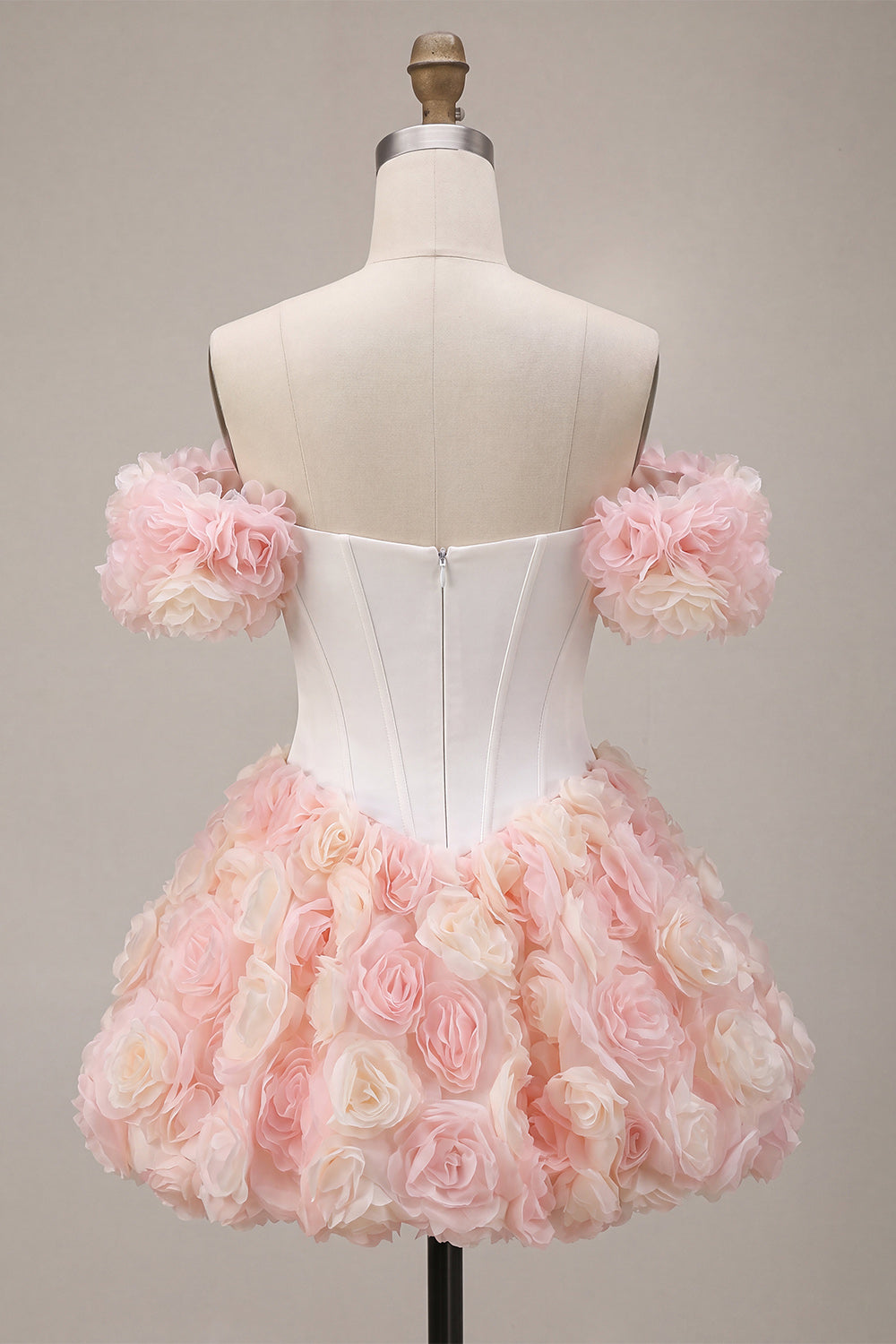 White and Pink Corset A-Line Short Homecoming Dress with 3D Flowers