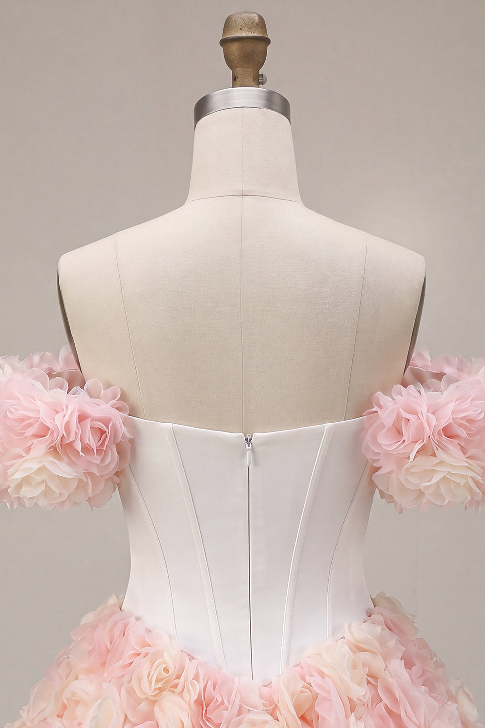 White and Pink Corset A-Line Short Homecoming Dress with 3D Flowers