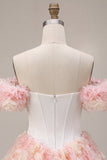 White and Pink Corset A-Line Short Homecoming Dress with 3D Flowers