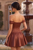 Desert Rose Satin A-Line Short Homecoming Dress with Bow