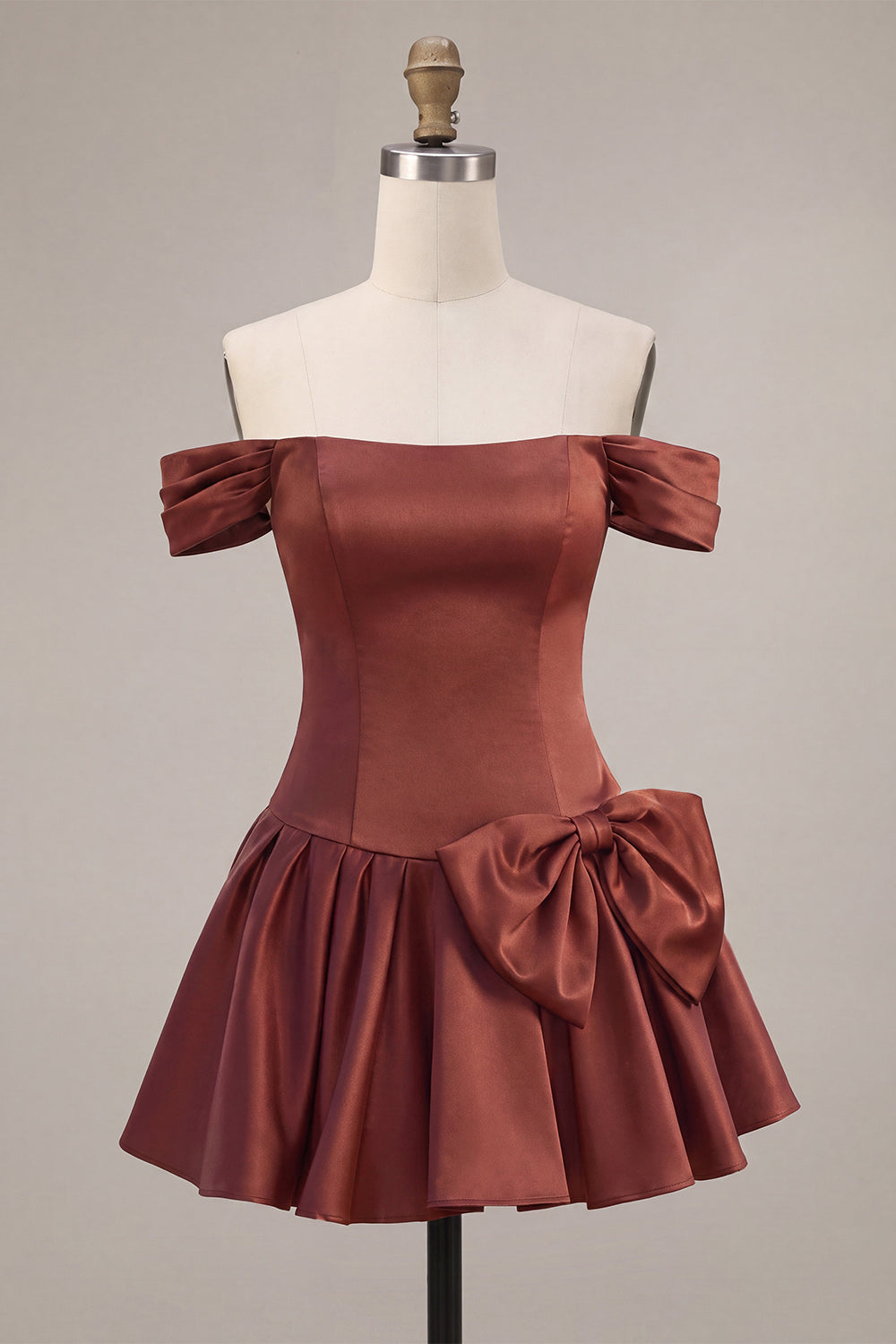 Desert Rose Satin A-Line Short Homecoming Dress with Bow