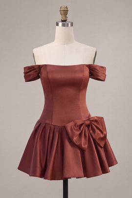 Desert Rose Satin A-Line Short Homecoming Dress with Bow