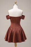 Desert Rose Satin A-Line Short Homecoming Dress with Bow