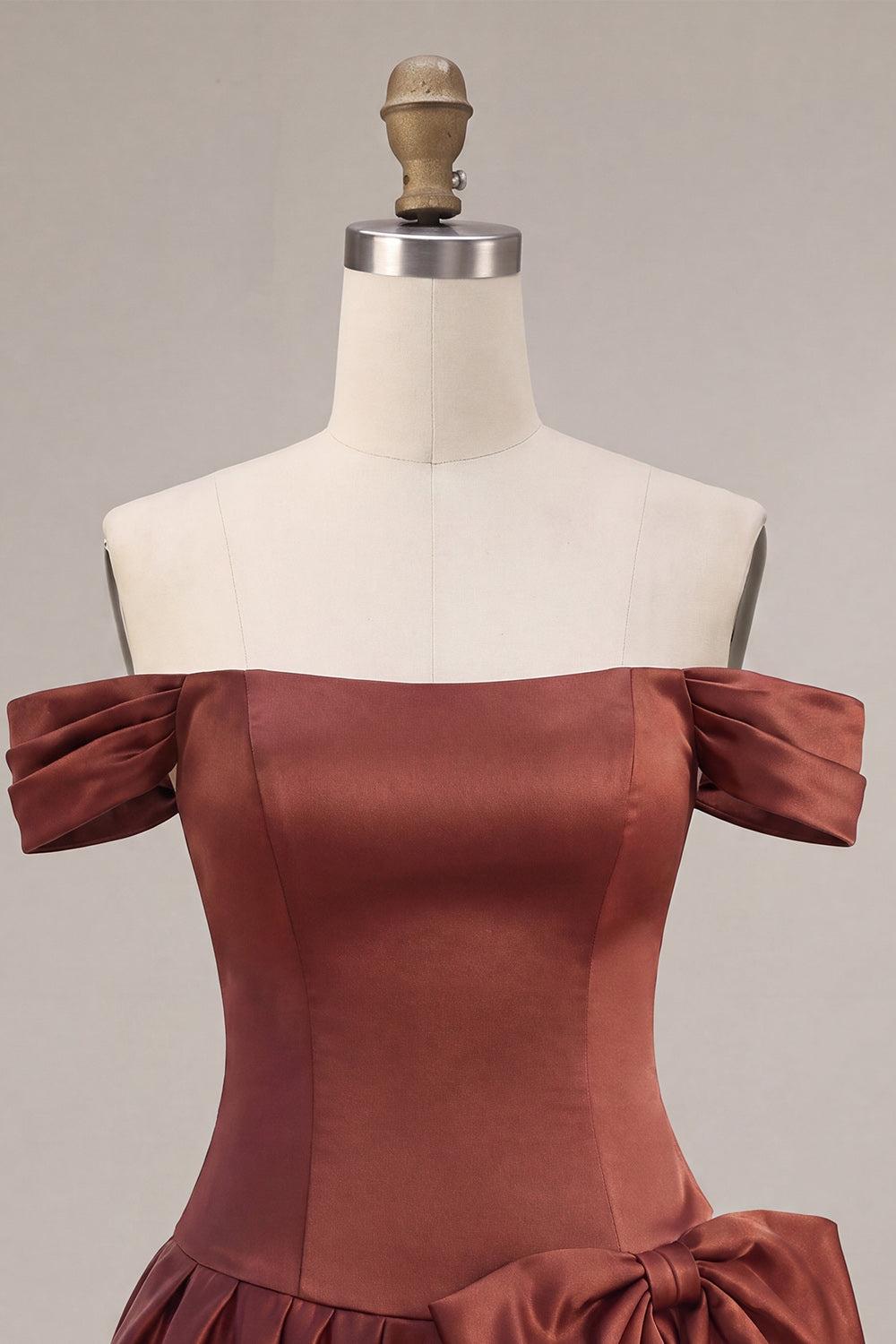 Desert Rose Satin A-Line Short Homecoming Dress with Bow