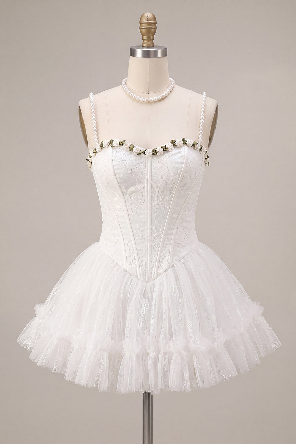 White Lace Corset A-Line Short Homecoming Dress with 3D Flowers