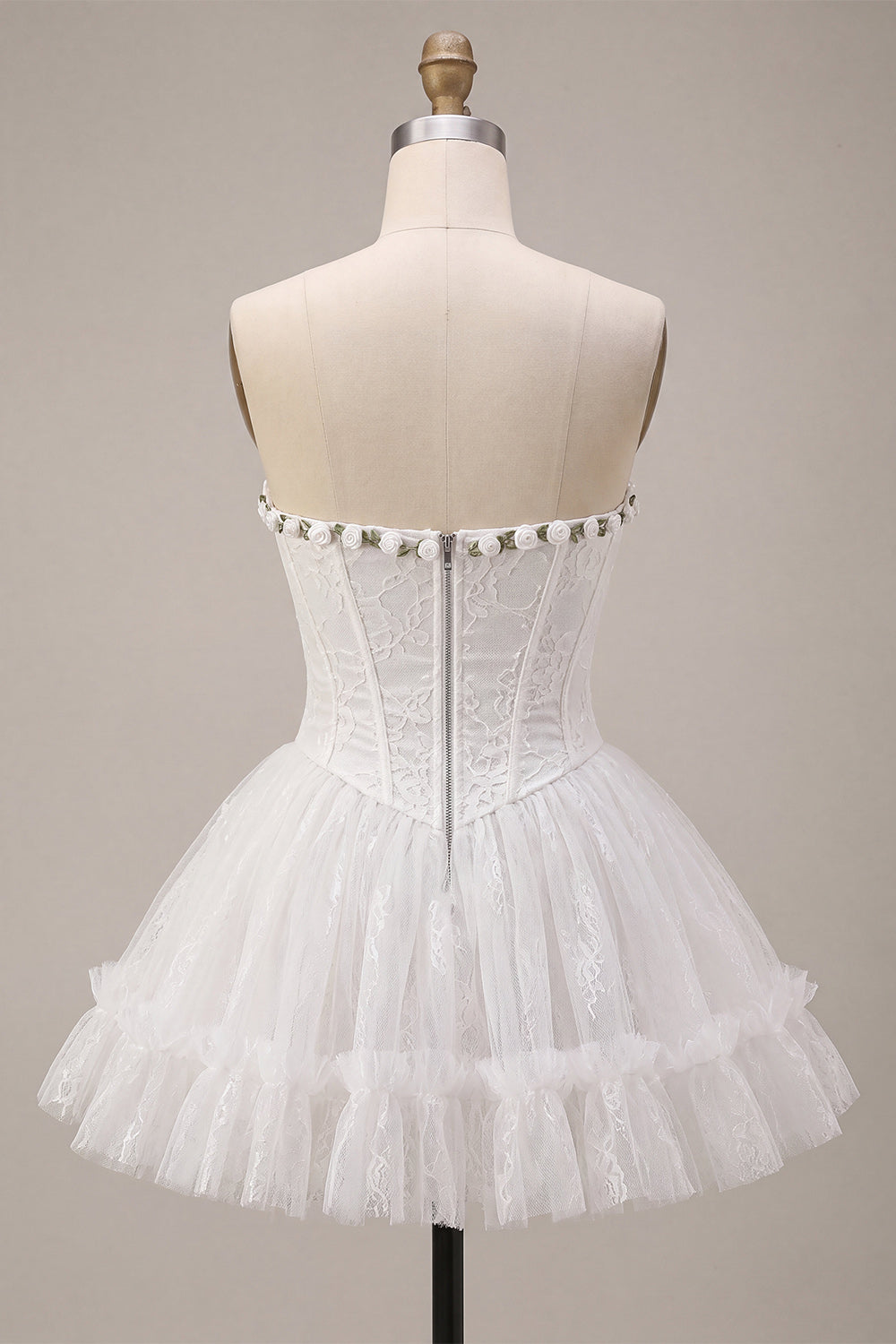 White Lace Corset A-Line Short Homecoming Dress with 3D Flowers