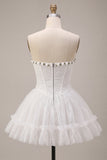 White Lace Corset A-Line Short Homecoming Dress with 3D Flowers