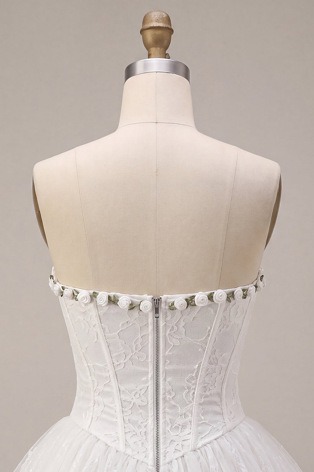 White Lace Corset A-Line Short Homecoming Dress with 3D Flowers