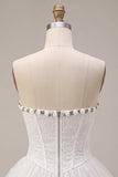 White Lace Corset A-Line Short Homecoming Dress with 3D Flowers