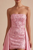 Sparkly Pink Sequin Tight Short Homecoming Dress with Cape