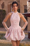 Sparkly Floral Pink Beaded A-Line Short Corset Homecoming Dress