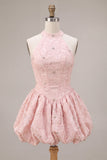 Sparkly Floral Pink Beaded A-Line Short Corset Homecoming Dress