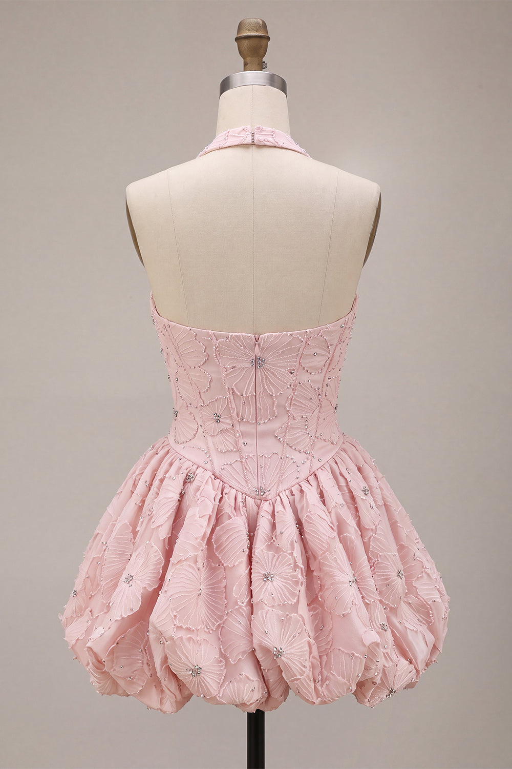 Sparkly Floral Pink Beaded A-Line Short Corset Homecoming Dress